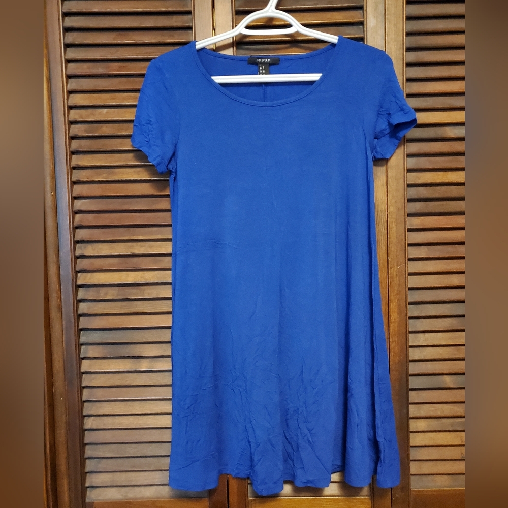 Forever 21 T Shirt Dress Skater Medium Blue Short Sleeve